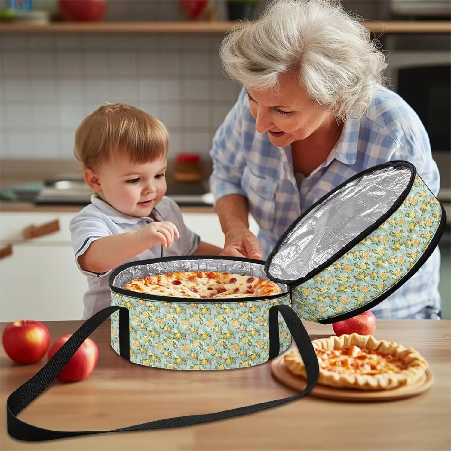 Lemon Print Casserole Dish Carrier Insulated Pie Carrier Lunch Bag Hot Bag for Food Delivery Casserole Cookware Keeping Food Warm for Party Panic