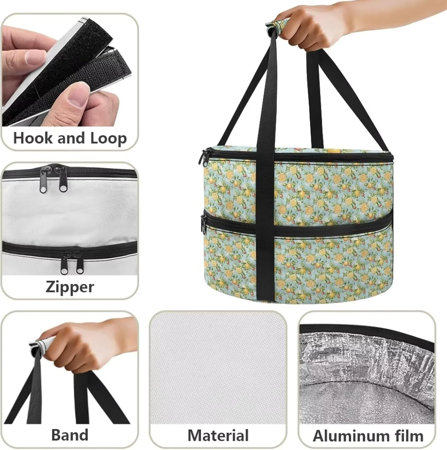 Lemon Print Casserole Dish Carrier Insulated Pie Carrier Lunch Bag Hot Bag for Food Delivery Casserole Cookware Keeping Food Warm for Party Panic