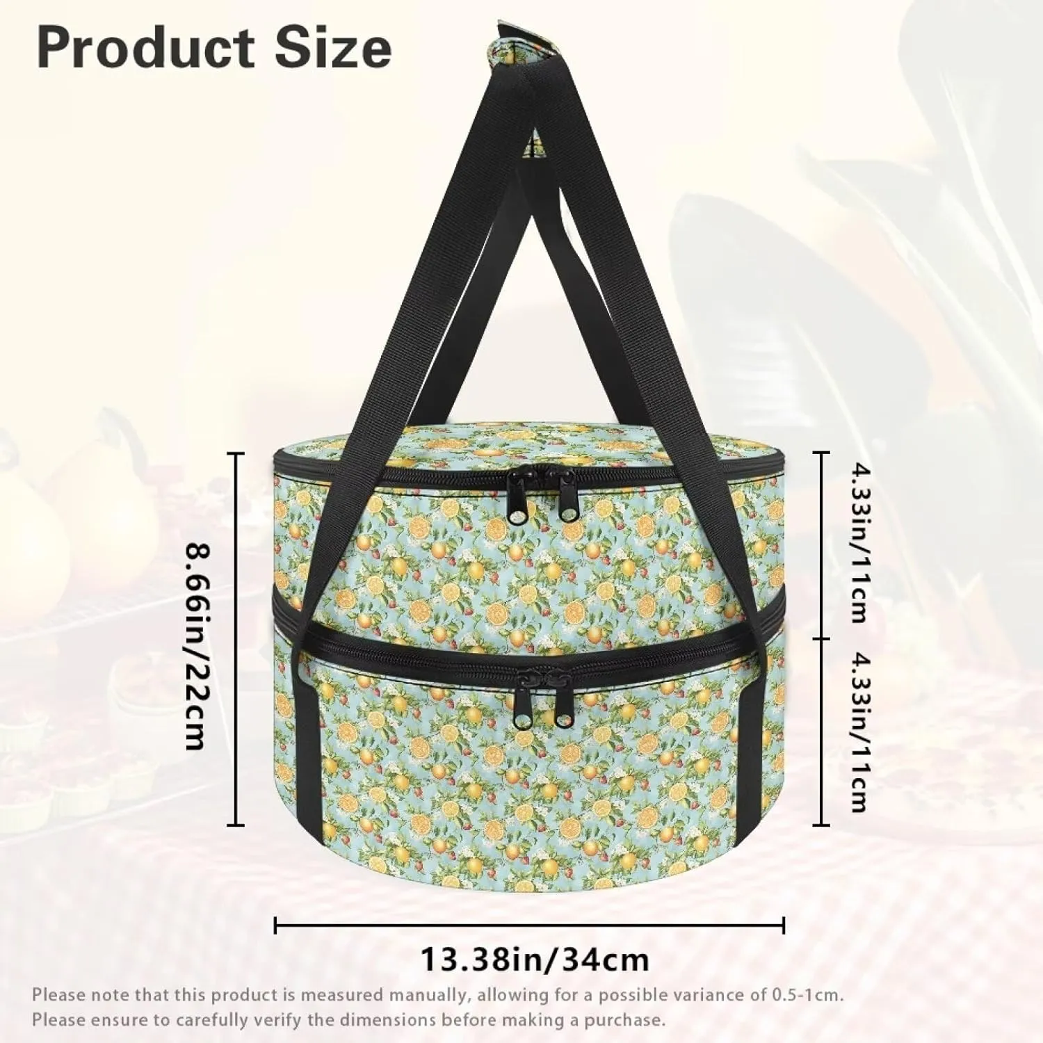 Lemon Print Casserole Dish Carrier Insulated Pie Carrier Lunch Bag Hot Bag for Food Delivery Casserole Cookware Keeping Food Warm for Party Panic
