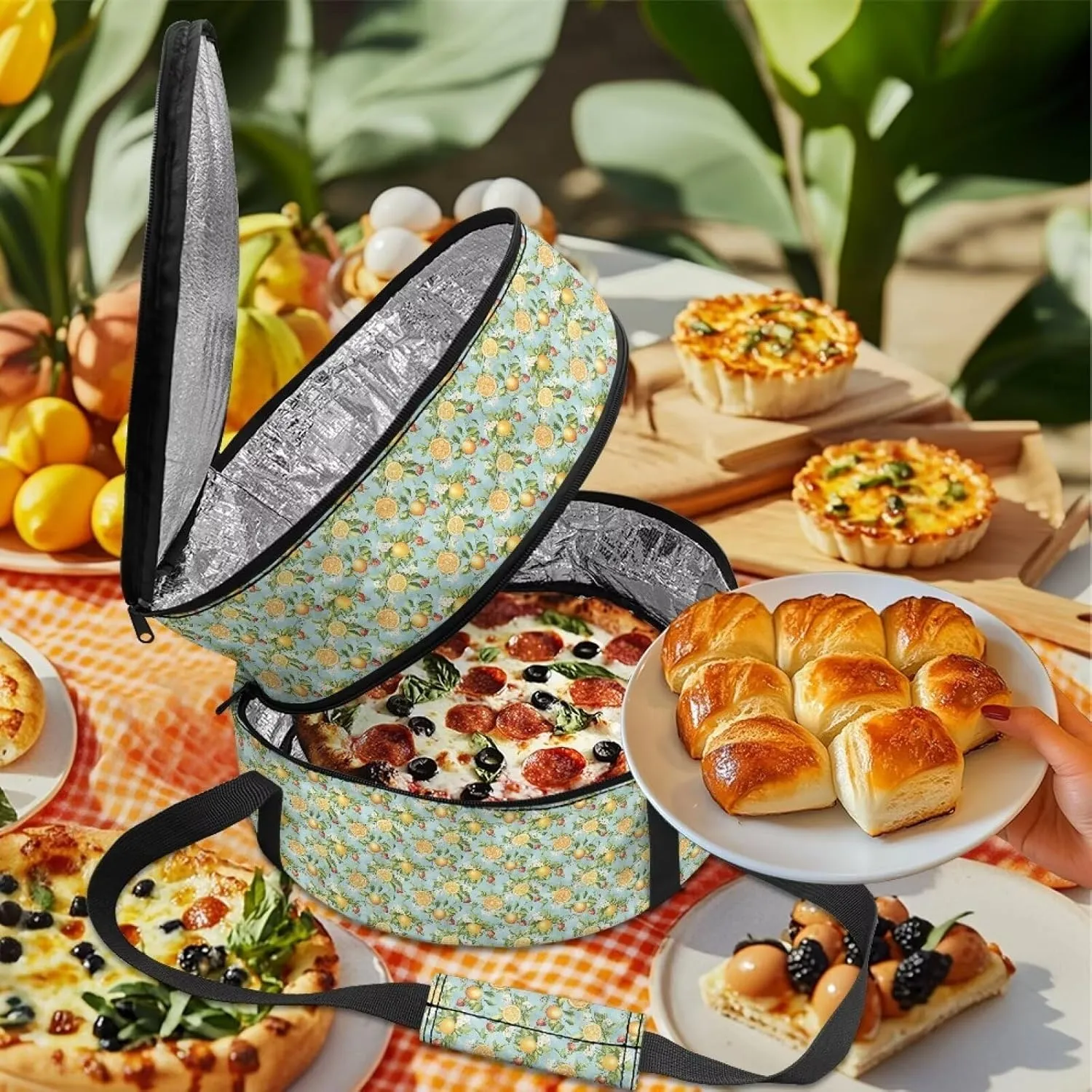 Lemon Print Casserole Dish Carrier Insulated Pie Carrier Lunch Bag Hot Bag for Food Delivery Casserole Cookware Keeping Food Warm for Party Panic