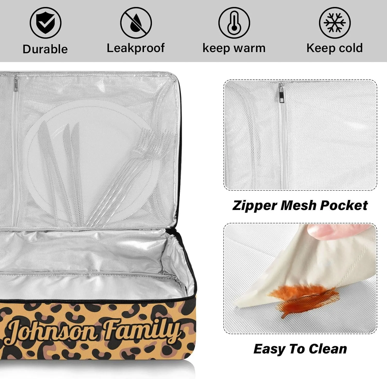 Leopard Custom Casserole Carrier Bag for Hot or Cold Food Personalized Insulated Food Dish Bag Tote for Beach Camping