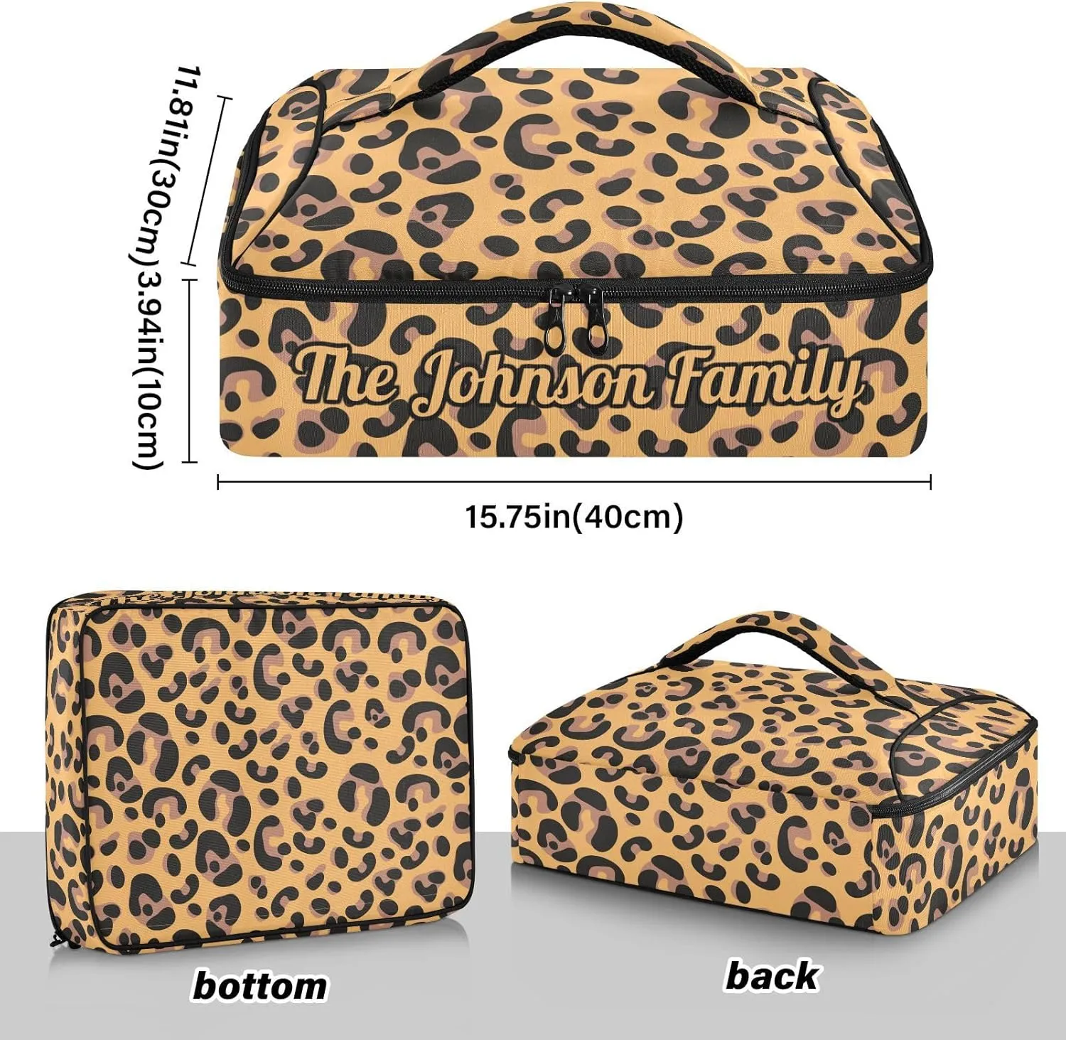 Leopard Custom Casserole Carrier Bag for Hot or Cold Food Personalized Insulated Food Dish Bag Tote for Beach Camping