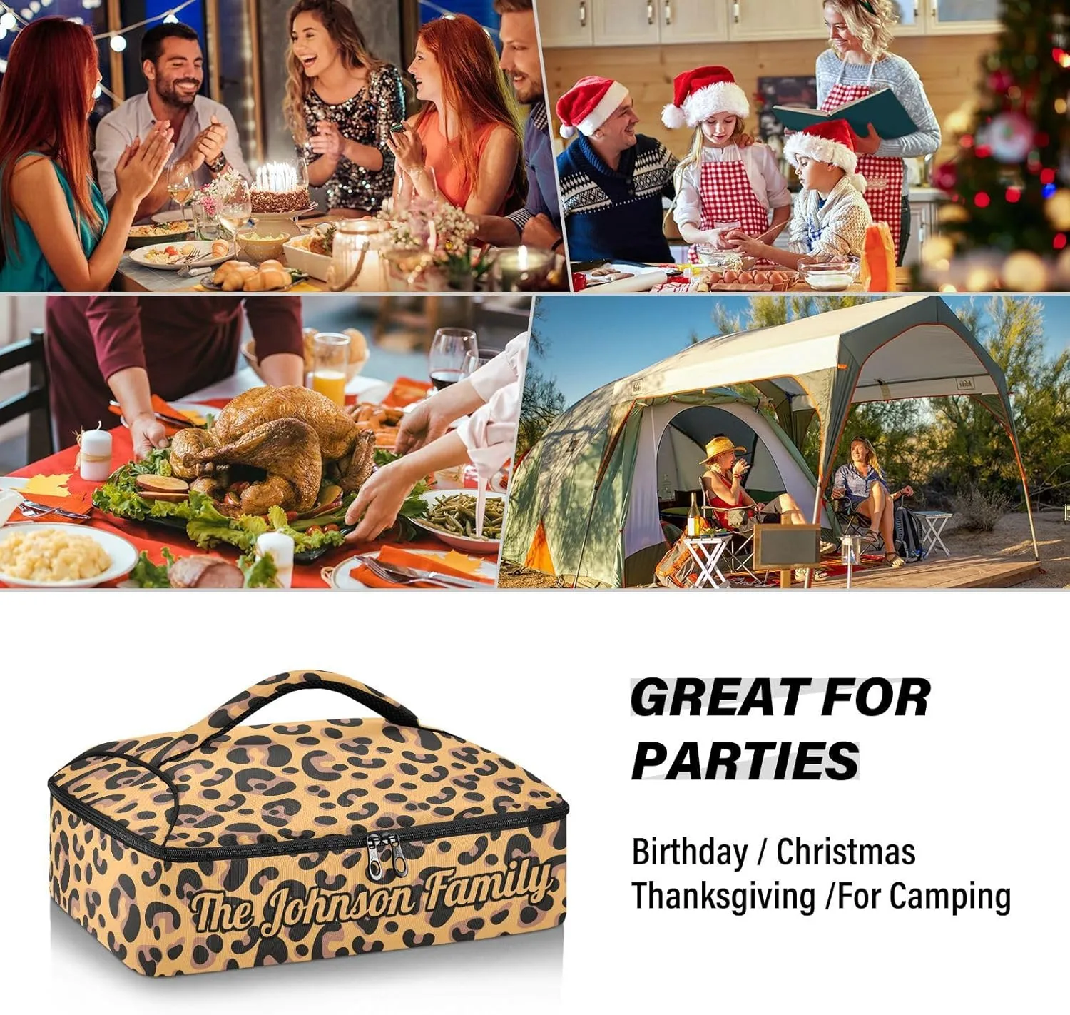 Leopard Custom Casserole Carrier Bag for Hot or Cold Food Personalized Insulated Food Dish Bag Tote for Beach Camping