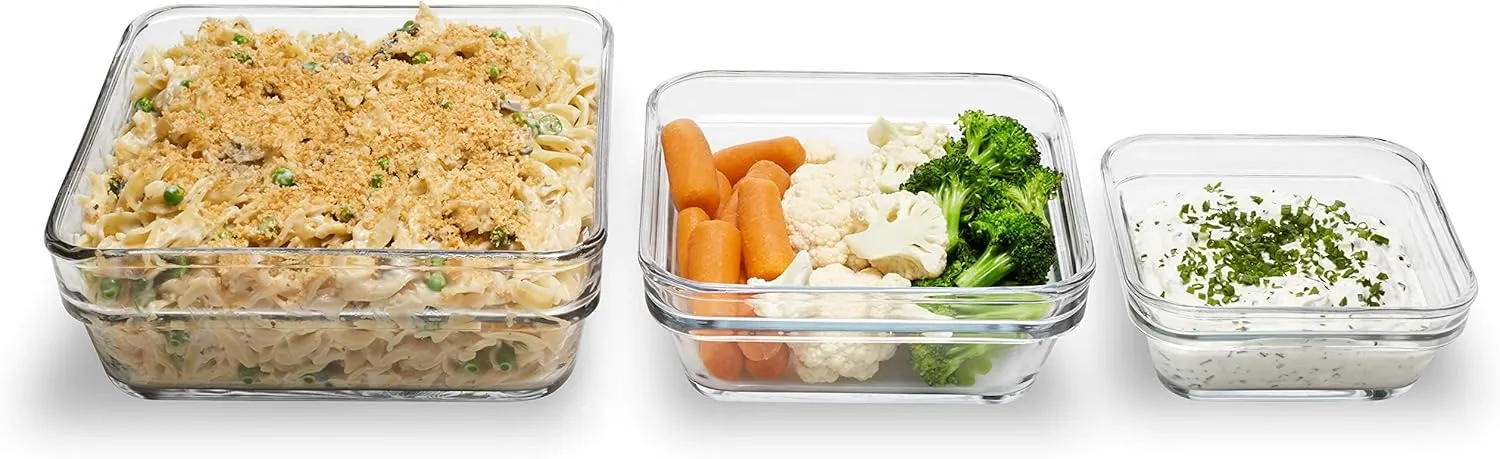 Libbey Stack It Large Glass Storage Containers with Lids, Set of 6