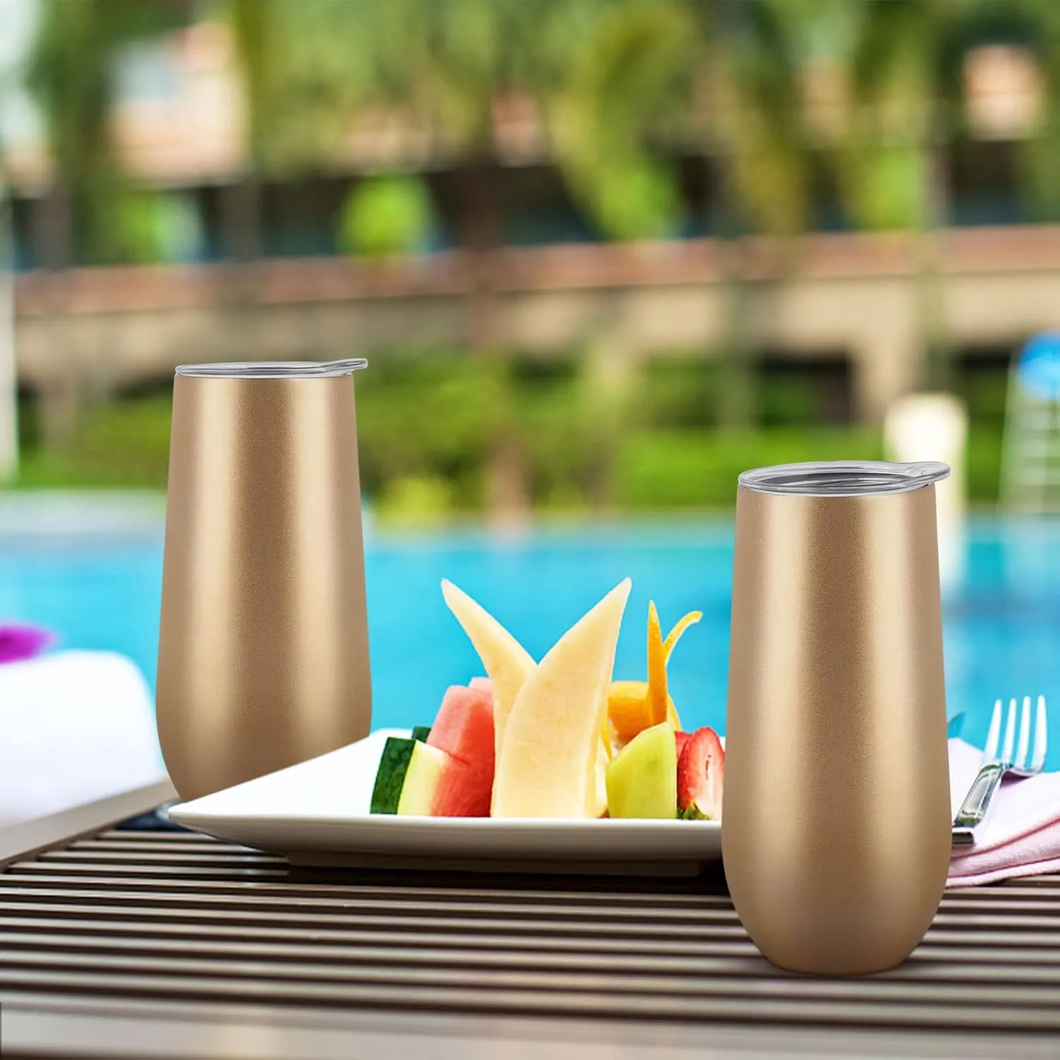 Lifecapido 2 Pack Stemless Champagne Tumblers, 12oz Insulated Champagne Flutes with Lid, Insulated Champagne Glass, Champagne Flute Tumbler, Great Gift for Birthday Party Wedding Christmas (Gold)…