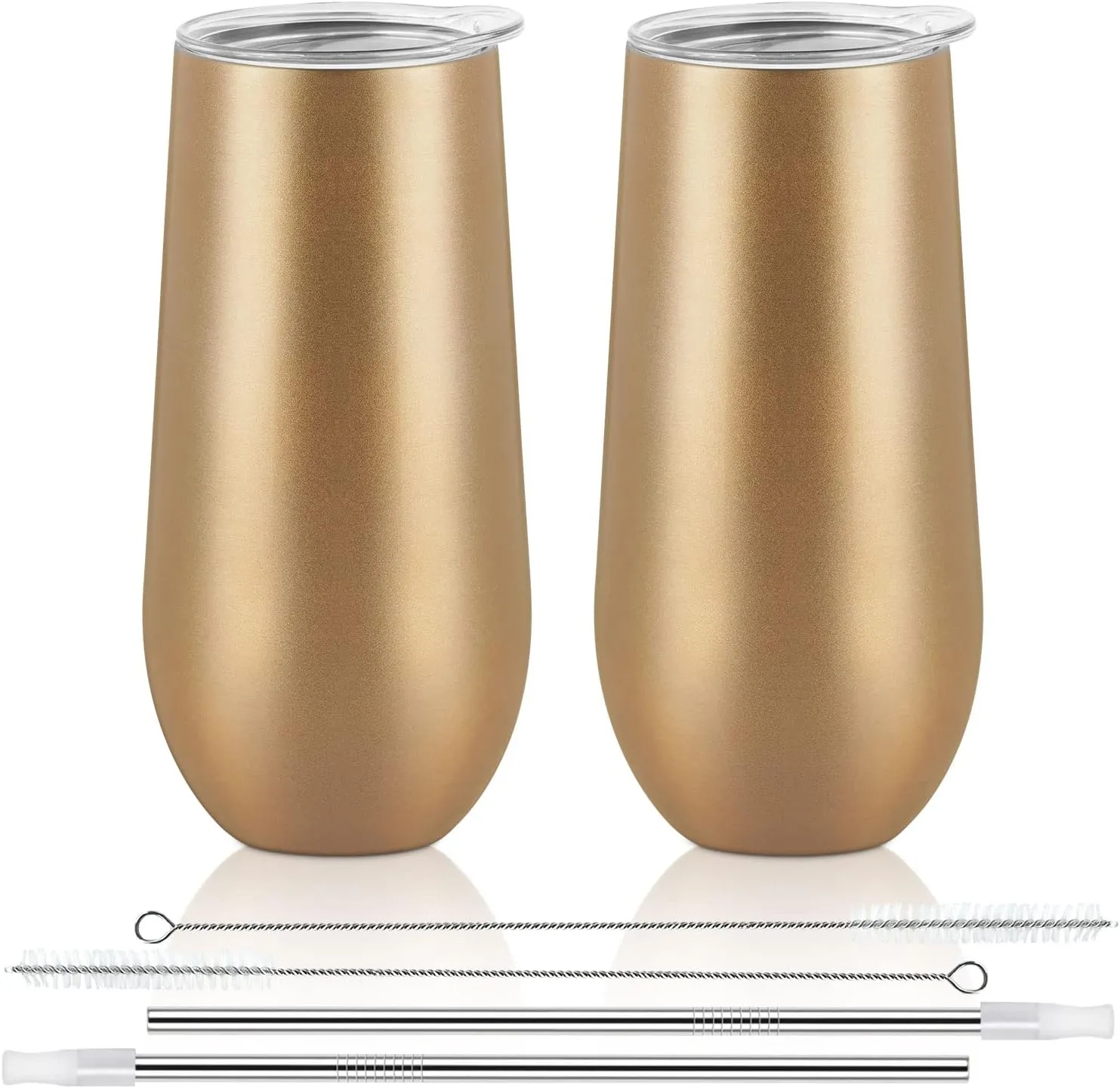 Lifecapido 2 Pack Stemless Champagne Tumblers, 12oz Insulated Champagne Flutes with Lid, Insulated Champagne Glass, Champagne Flute Tumbler, Great Gift for Birthday Party Wedding Christmas (Gold)…