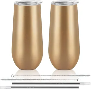Lifecapido 2 Pack Stemless Champagne Tumblers, 12oz Insulated Champagne Flutes with Lid, Insulated Champagne Glass, Champagne Flute Tumbler, Great Gift for Birthday Party Wedding Christmas (Gold)…