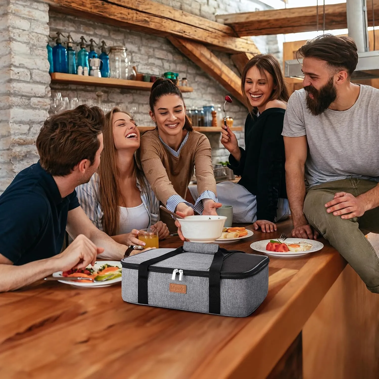 Lifewit Double Decker Insulated Casserole Carrier for Hot or Cold Food, Casserole Dish Carrying Case, Lasagna Holder for Potluck Parties/Picnic/Cookouts, Fits 9"x13" Baking Dish, Grey