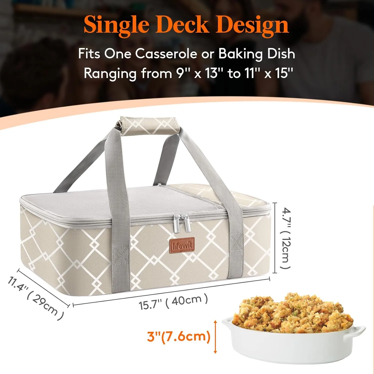 Lifewit Insulated Casserole Carrier for Hot or Cold Food, Casserole Dish Bag Carrying Case, Lasagna Lugger Holder for Potluck/Parties/Picnic/Cookouts, Fits 9"x13" Baking Dish, Grey