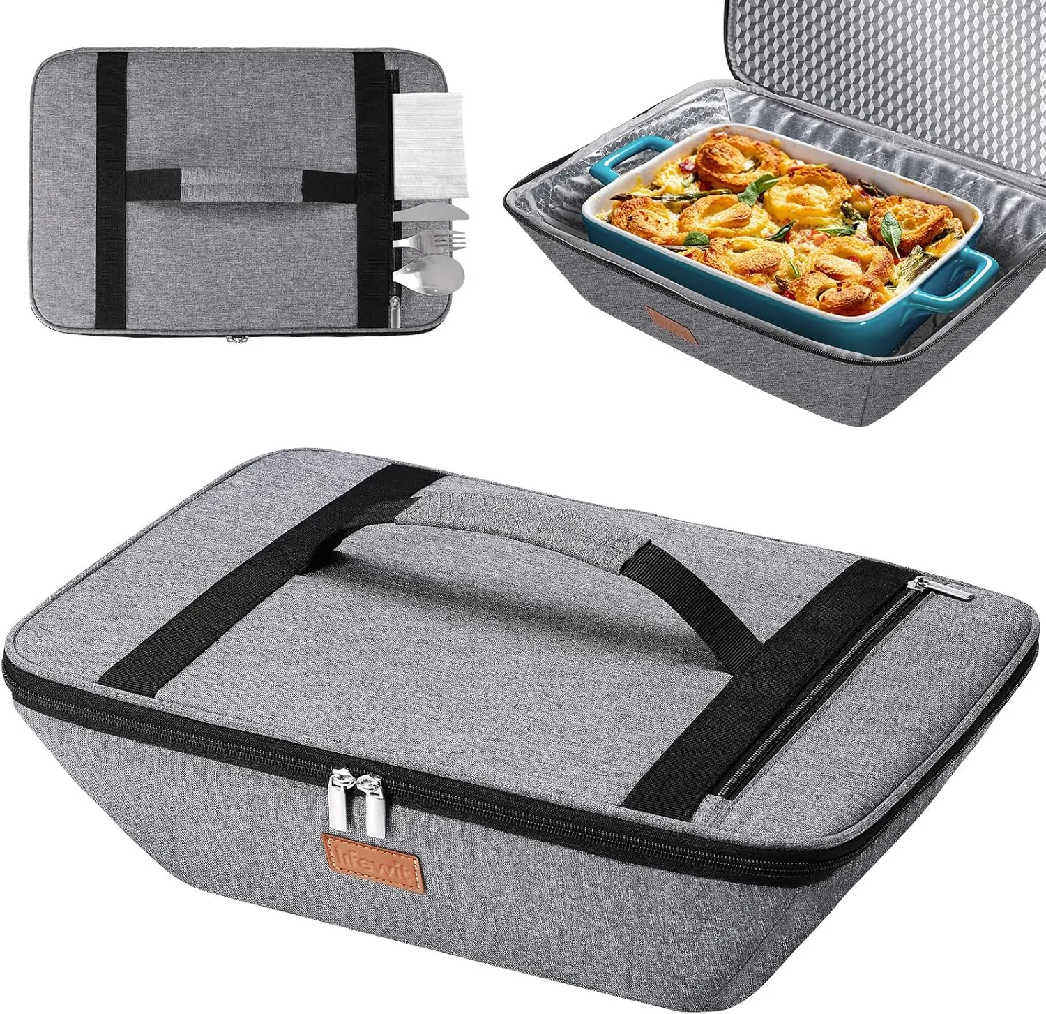 Lifewit Insulated Casserole Carrier for Hot or Cold Food, Thermal Lasagna Lugger Tote, Casserole Dish Carrier for Potluck Parties Picnic, Fits 9"x13" Baking Dish, Gray