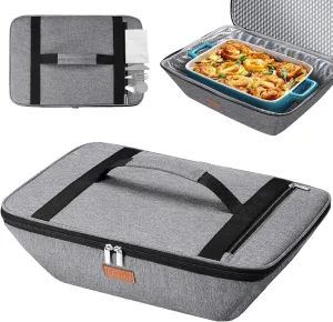 Lifewit Insulated Casserole Carrier for Hot or Cold Food, Thermal Lasagna Lugger Tote, Casserole Dish Carrier for Potluck Parties Picnic, Fits 9"x13" Baking Dish, Gray