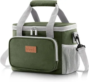 Lifewit Large Lunch Bag Insulated Lunch Box Soft Cooler Cooling Tote for Adult Men Women, Gray and Green 12-Can (8.5L)