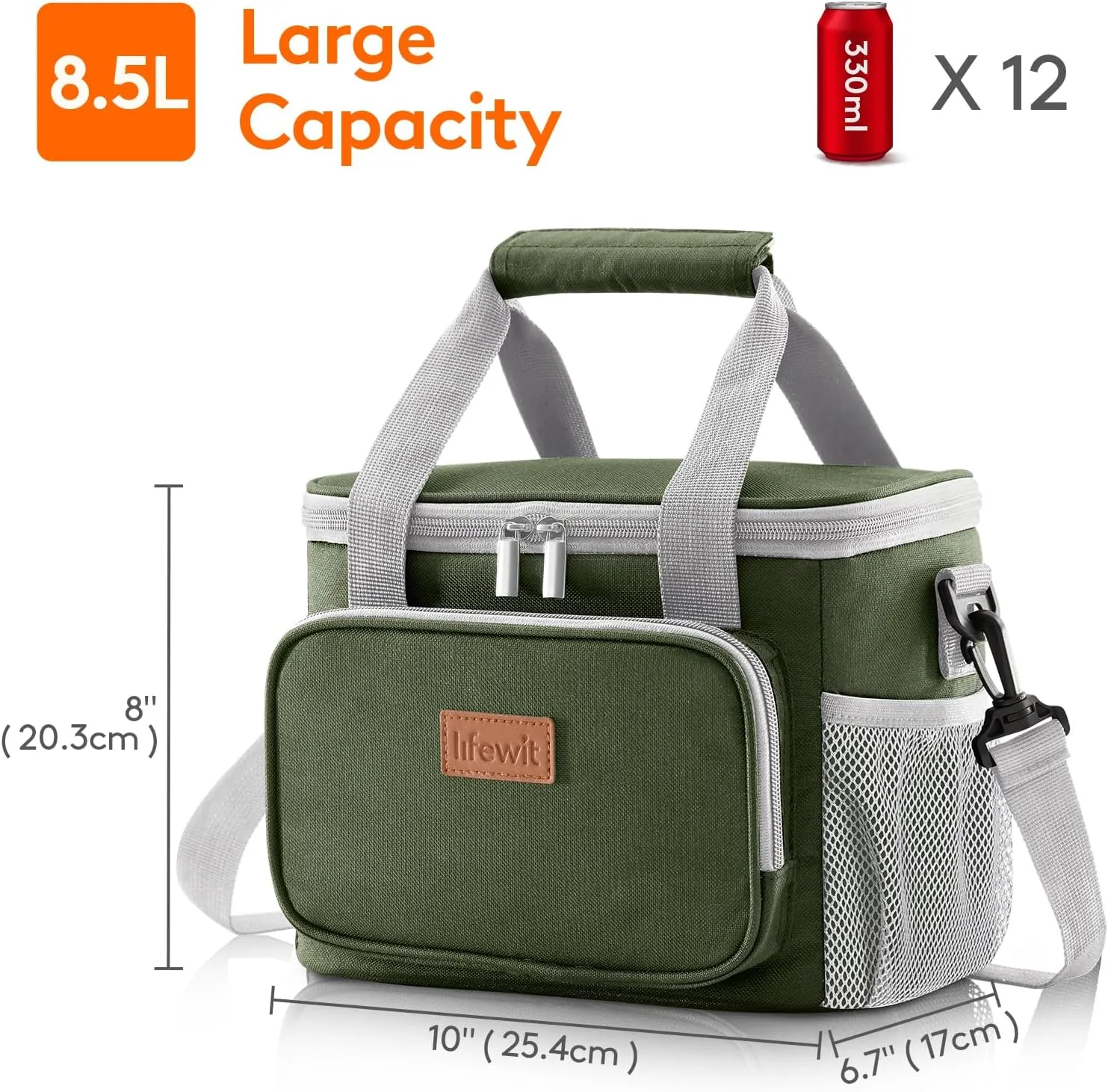 Lifewit Large Lunch Bag Insulated Lunch Box Soft Cooler Cooling Tote for Adult Men Women, Gray and Green 12-Can (8.5L)