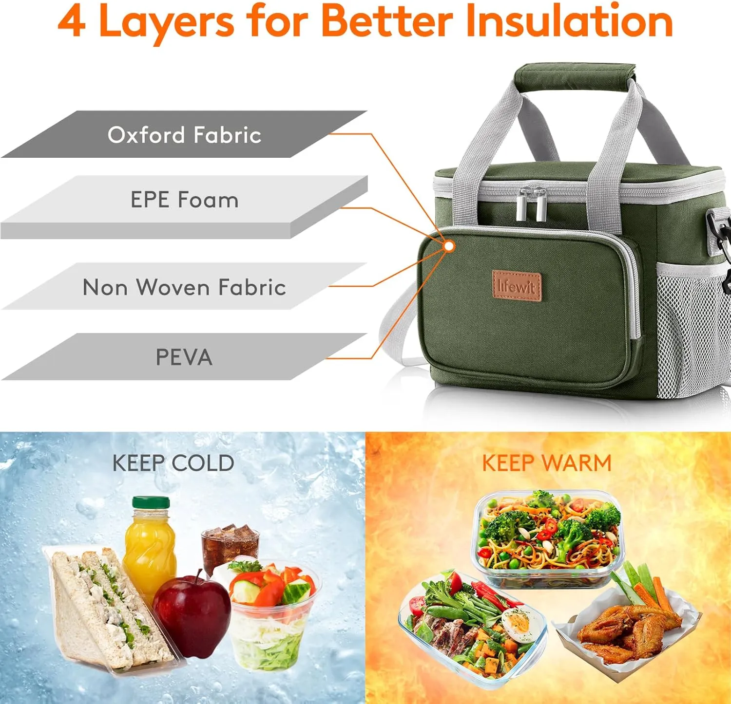 Lifewit Large Lunch Bag Insulated Lunch Box Soft Cooler Cooling Tote for Adult Men Women, Gray and Green 12-Can (8.5L)