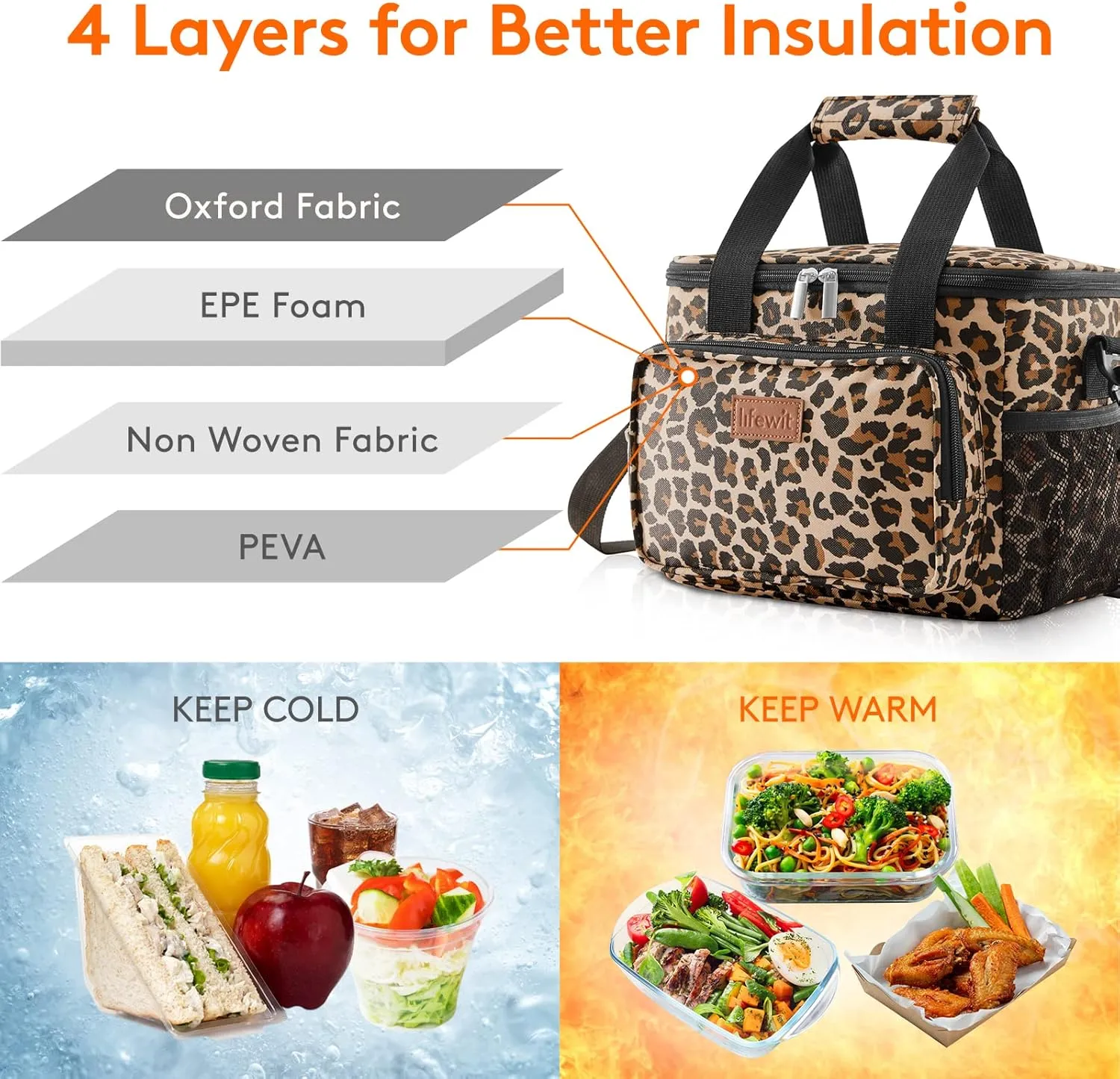 Lifewit Large Lunch Bag Insulated Lunch Box Soft Cooler Cooling Tote for Adult Men Women, Leopard 12-Can (8.5L)