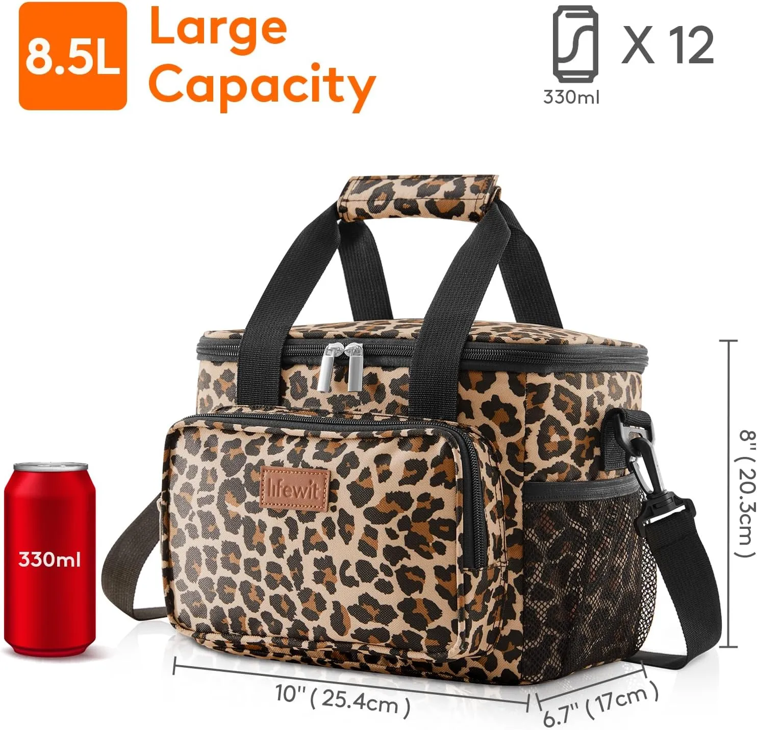 Lifewit Large Lunch Bag Insulated Lunch Box Soft Cooler Cooling Tote for Adult Men Women, Leopard 12-Can (8.5L)
