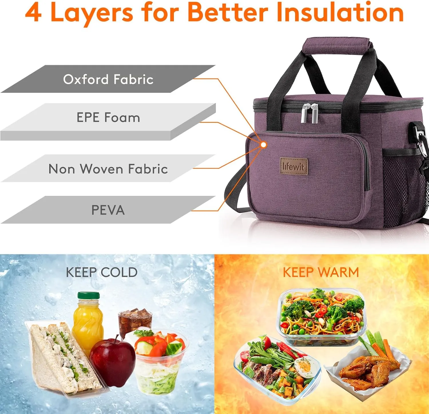 Lifewit Large Lunch Bag Insulated Lunch Box Soft Cooler Cooling Tote for Adult Men Women, Purple 12-Can (8.5L)