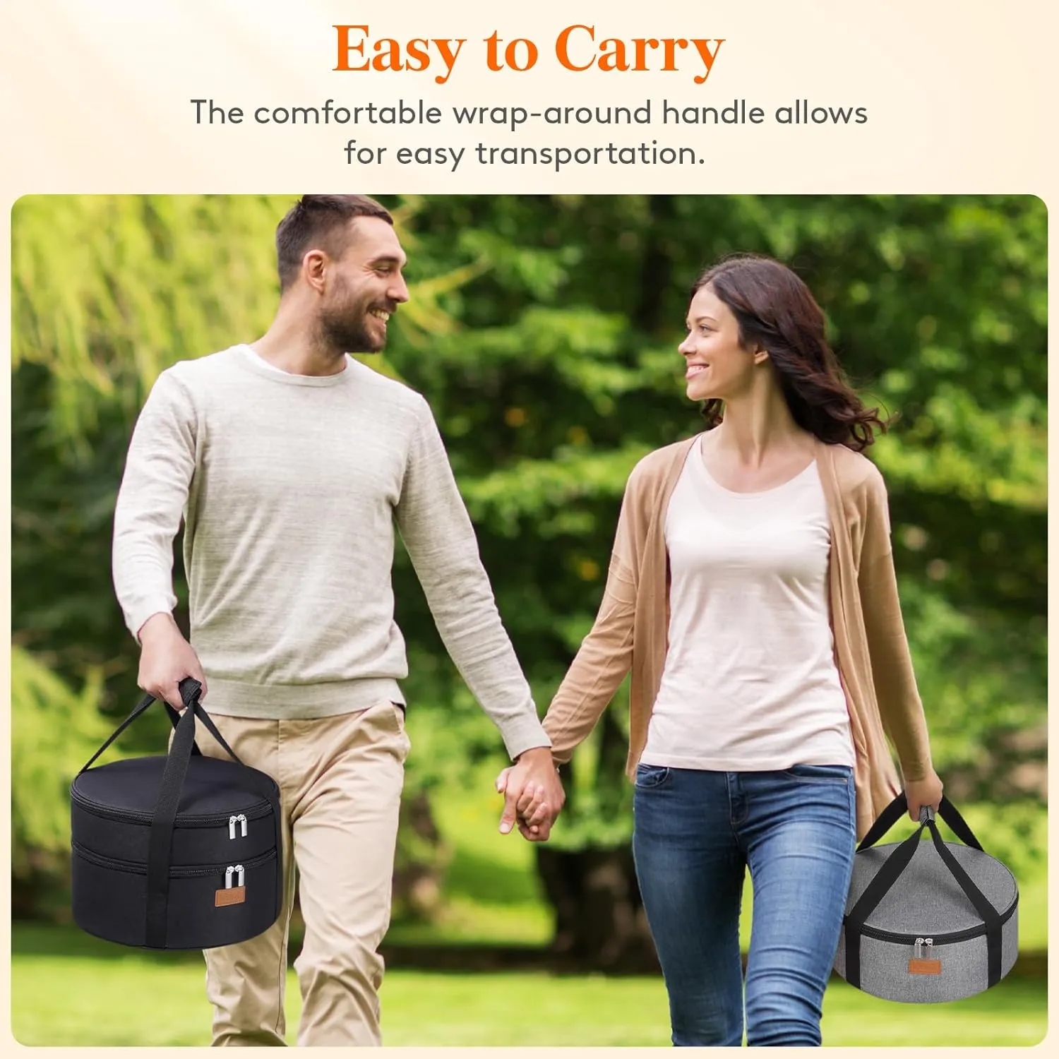 Lifewit Round Double Decker Insulated Casserole Carrier for Hot and Cold Food, Pie Carrier Bag, Cake Carrier Casserole Dish Carrying Case for Potluck Parties Picnic, Fits 12.5" Baking Dish, Gray