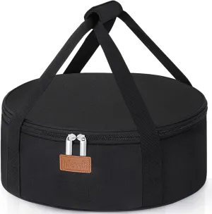 Lifewit Round Insulated Casserole Carrier for Hot and Cold Food, Pie Carrier Bag, Cake Carrier Casserole Dish Carrying Case for Potluck Parties Picnic, Fits 12.5" Baking Dish, Black