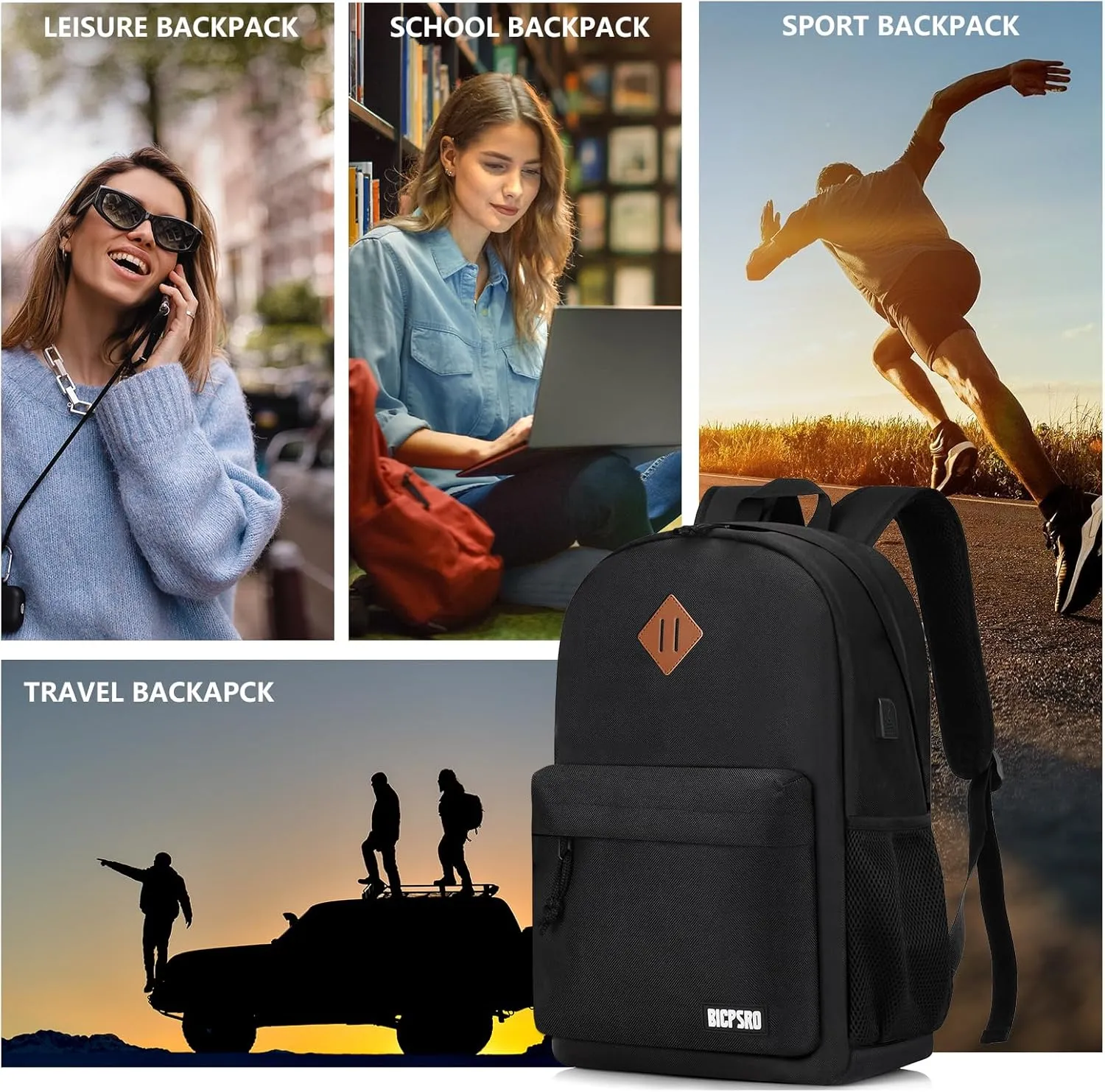 Lightweight Black Backpack for Men Women, School Backpack for Boys Girls Teens, 15.6 Inch Laptop Daily Use back pack with USB Charger, College High School Bookbag for Student Notebook Bag,Daypack Gift