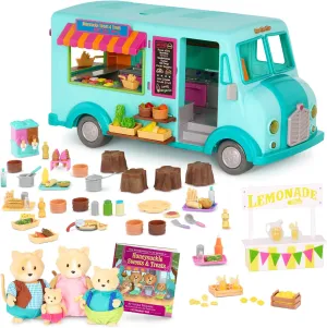 Li’l Woodzeez – Honeysuckle Sweet & Treats Playset – 107 Pcs Food Truck & Pretend Play Food – Cat Family with Storybook Included – Doll Playset with Furnitures for Kids 3 Years  