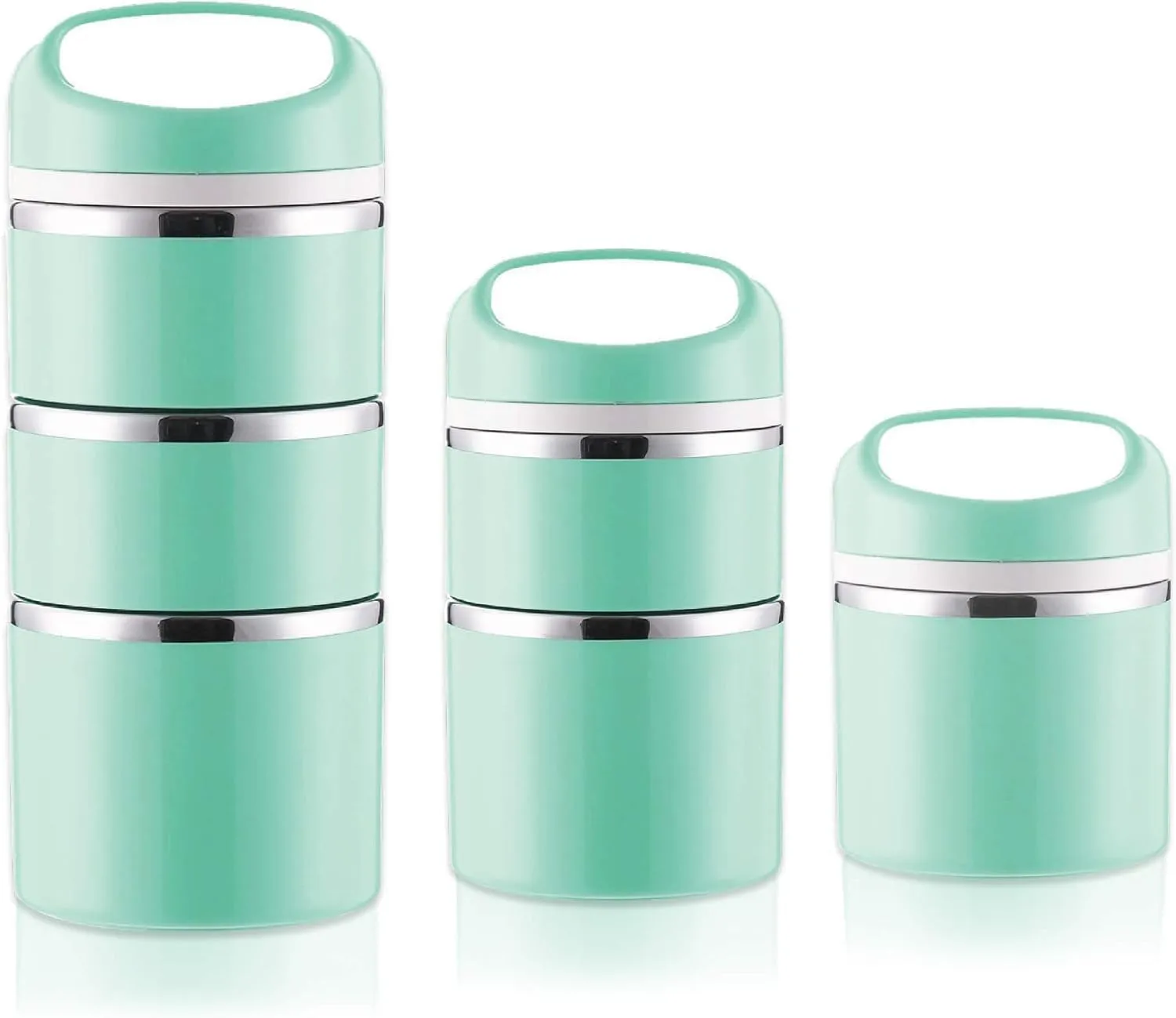 Lille Home Stackable Stainless Steel Thermal Compartment Lunch/Snack Box, 3-Tier Insulated Bento/Food Container with Lunch Bag, Cutlery Set and Three Extra Seals, 43OZ
