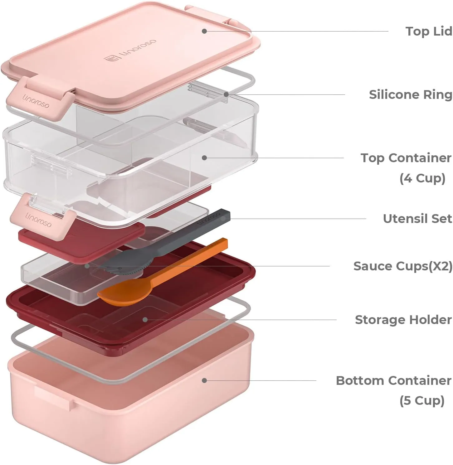linoroso Stackable Bento Box Adult Lunch Box | Meet All You On-the-Go Needs for Food, Salad and Snack Box, Premium Bento Lunch Box for Adults Include Utensil Set, Dressing Containers - Frozen Berry