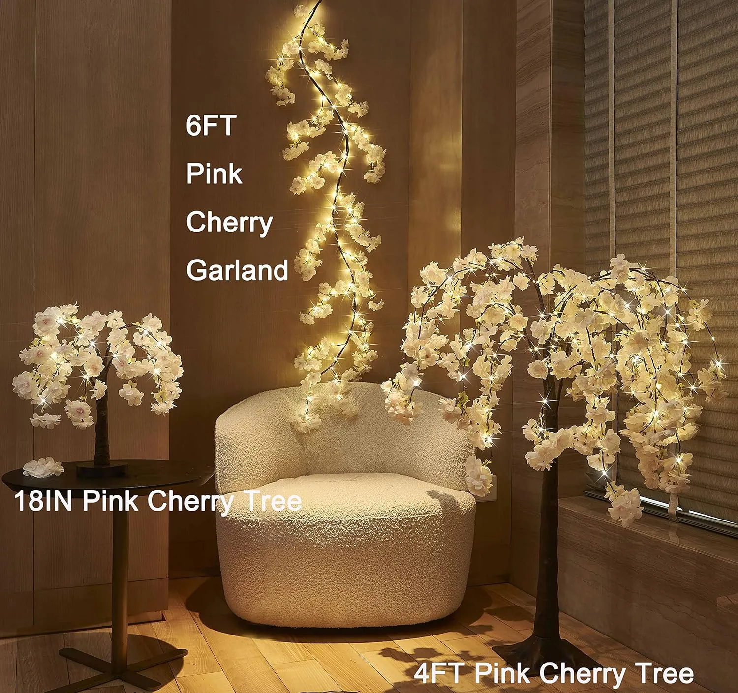 LITBLOOM Lighted Tree with Cherry Blossom 180 Fairy Lights 4FT, Pink Flower Faux Tree Lights for Indoor Outdoor Home, Wedding, Spring Easter Decoration
