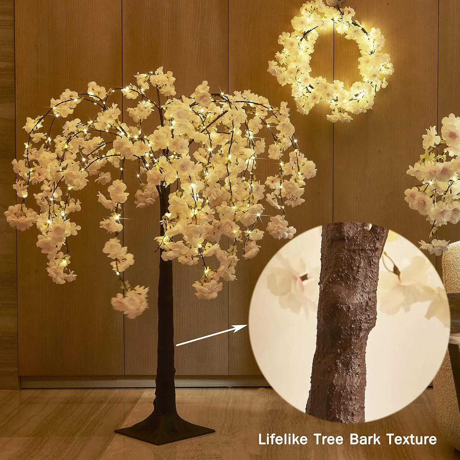 LITBLOOM Lighted Tree with Cherry Blossom 180 Fairy Lights 4FT, Pink Flower Faux Tree Lights for Indoor Outdoor Home, Wedding, Spring Easter Decoration