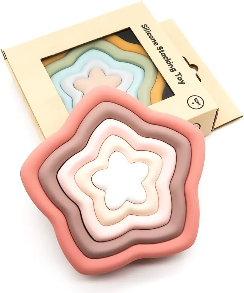 Little Keegs Baby Silicone Stacking Toy Montessori (Pink)