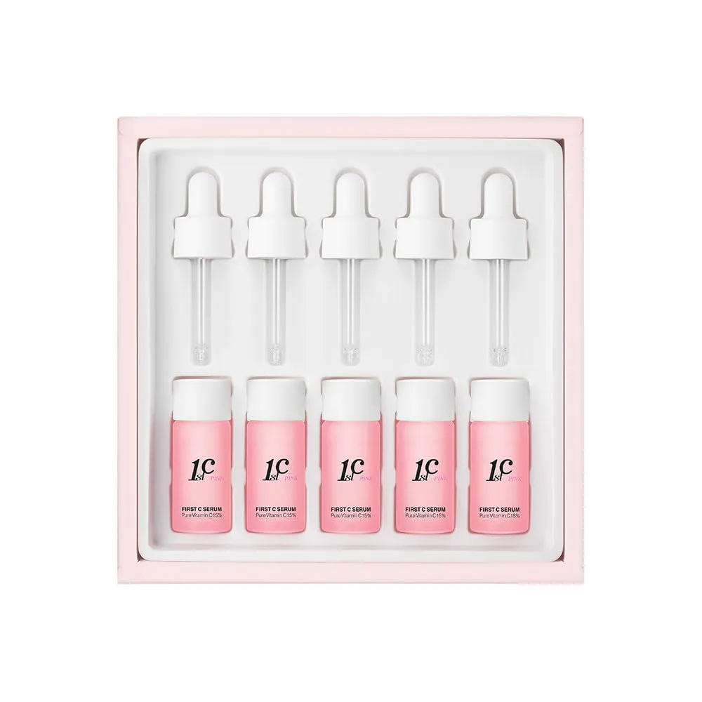 LIZK First C Serum Pink Pure Vitamin C 15% 10ml*5ea Red Spots, Blemishe care, Hydrating Facial Serum, Moirsture boosting, Korea skin care
