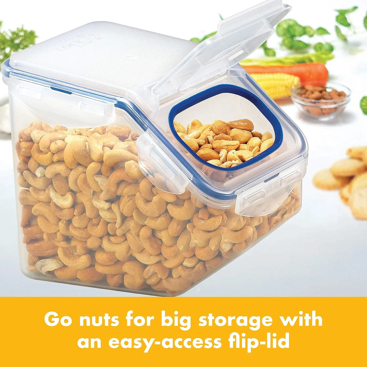 LOCK & LOCK Easy Essentials Food Lids (Flip-top) / Pantry Storage Containers, BPA Free, Top-10 Cup-for Snacks, Clear