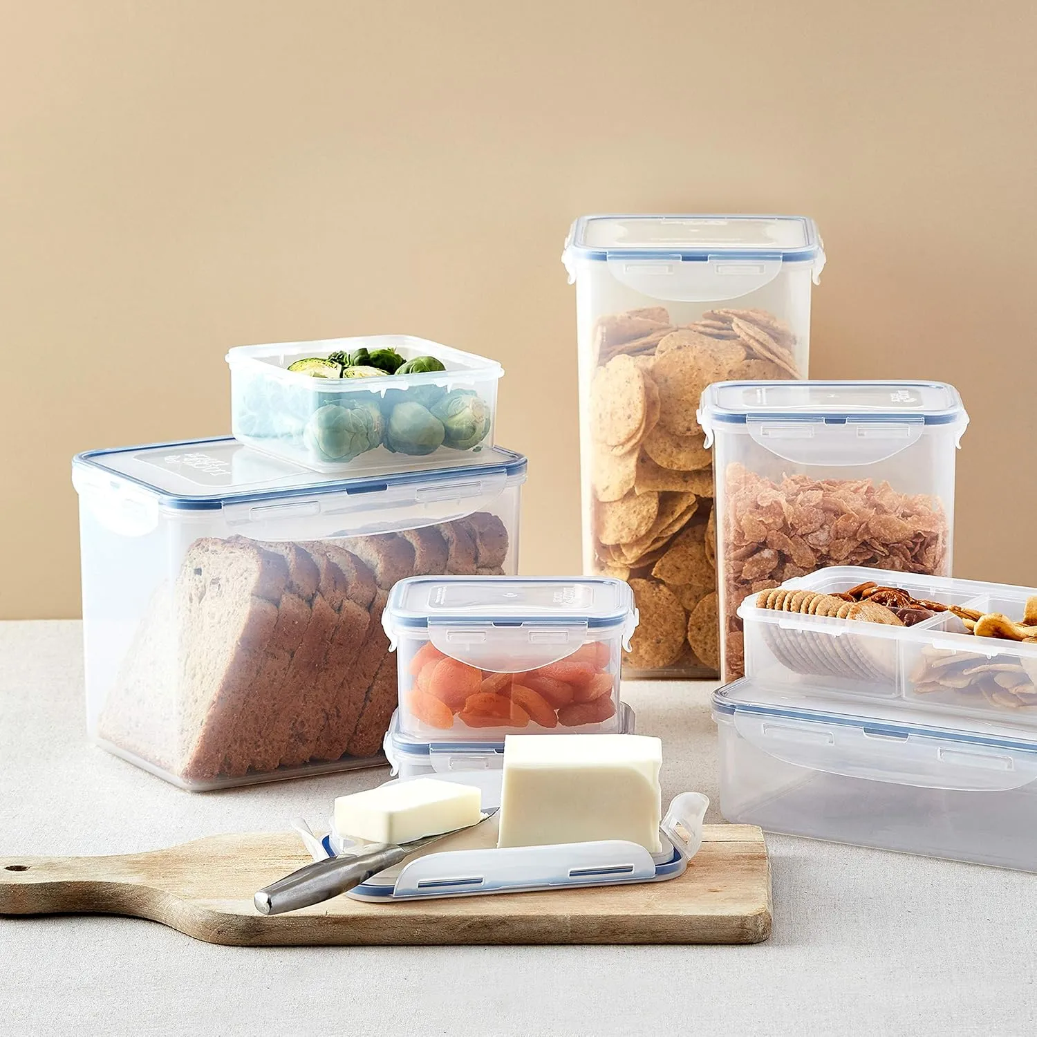 LOCK & LOCK Easy Essentials Food Storage lids/Airtight Plastic, containers, BPA Free, 14-Piece, Clear