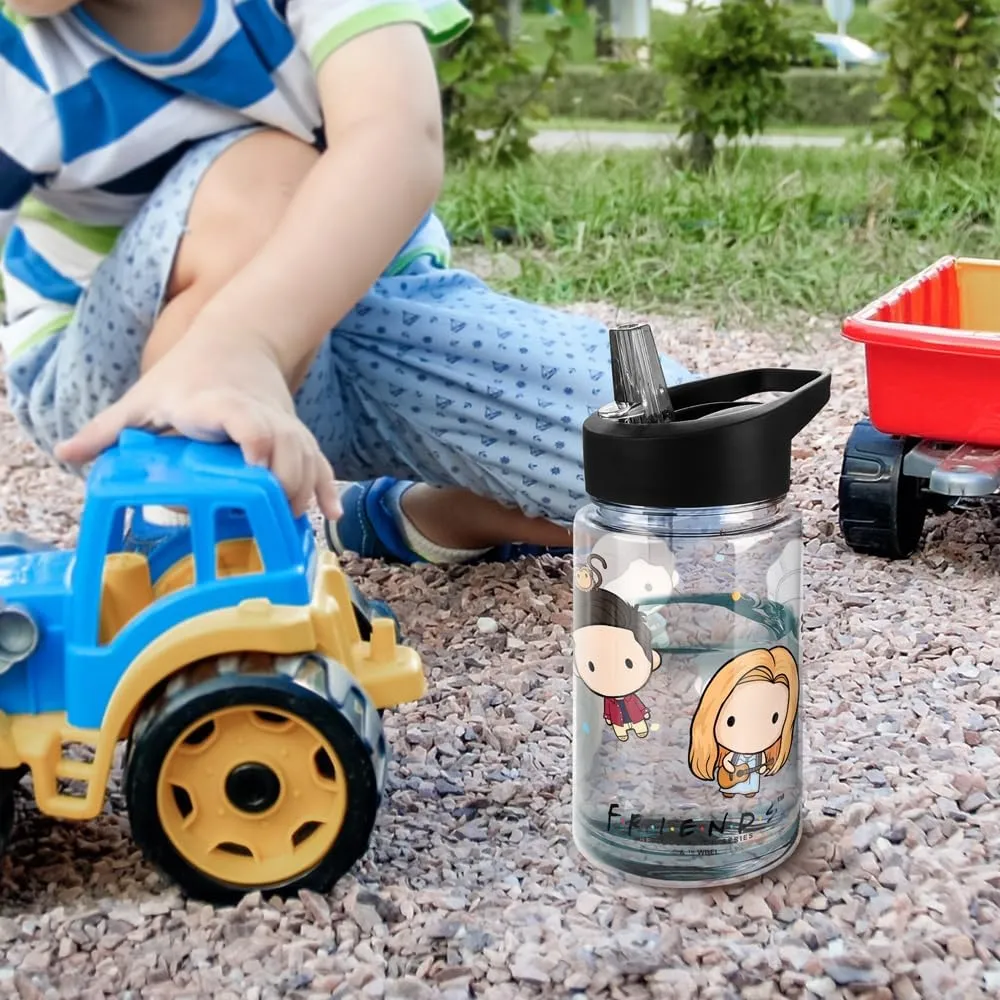 LOGOVISION Friends Kids Tritan Plastic Water Bottle with Straw Lid and Handle, Reusable Tumbler for Toddlers, Unisex for Girls and Boys, 12oz, Chibi Group