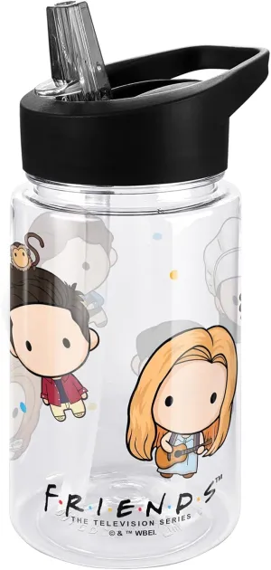 LOGOVISION Friends Kids Tritan Plastic Water Bottle with Straw Lid and Handle, Reusable Tumbler for Toddlers, Unisex for Girls and Boys, 12oz, Chibi Group