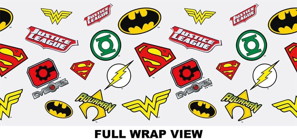 LOGOVISION Justice League Kids Tritan Plastic Water Bottle with Straw Lid and Handle, Reusable Tumbler for Toddlers, Unisex for Girls and Boys, 12oz, Justice League Symbols