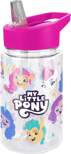 LOGOVISION My Little Pony: Make Your Mark Kids Tritan Plastic Water Bottle with Straw Lid and Handle, Reusable Tumbler for Toddlers, Unisex for Girls and Boys, 12oz, Aop Heads