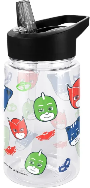 LOGOVISION Pj Masks Kids Tritan Plastic Water Bottle with Straw Lid and Handle, Reusable Tumbler for Toddlers, Unisex for Girls and Boys, 12oz, Hero Head Pattern