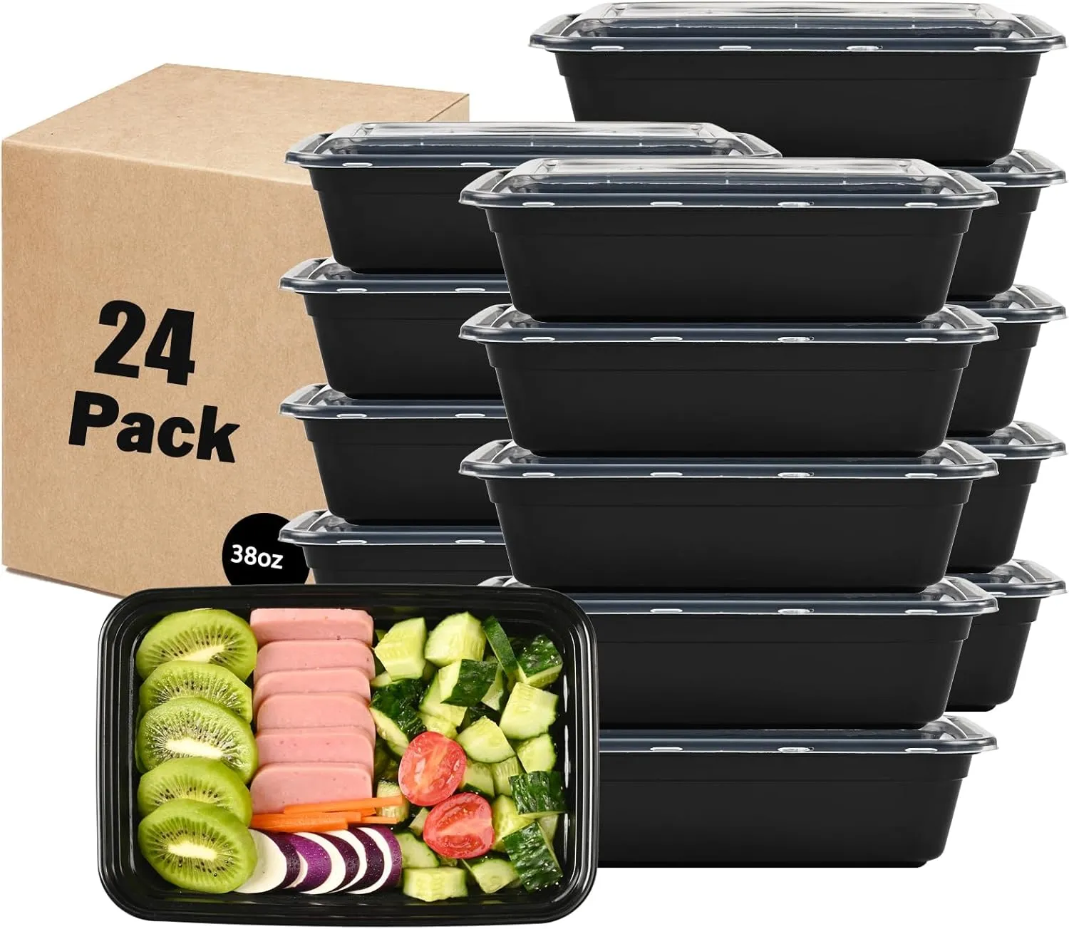 LOKATSE HOME Meal Prep Containers 24 pack 1 Compartment with Lids, Food Storage Bento Stackable Reusable Lunch Boxes, BPA-Free Microwave/Dishwasher/Freezer Safe(38 oz)