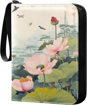 Lotus Flowers Painting 4 Pockets Card Binder for 400 Standard Trading Cards,Waterproof Card Holder Album for TCG, CCG, MTG, Gifts For Boys and Girls