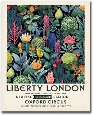 LUCKLYDOUDOU Poster Decorative Canvas Painting Liberty London Flower Market Print Vintage Colorful Botanical Floral Poster Living Room and Bedroom Decoration 12x18inch Without Frame