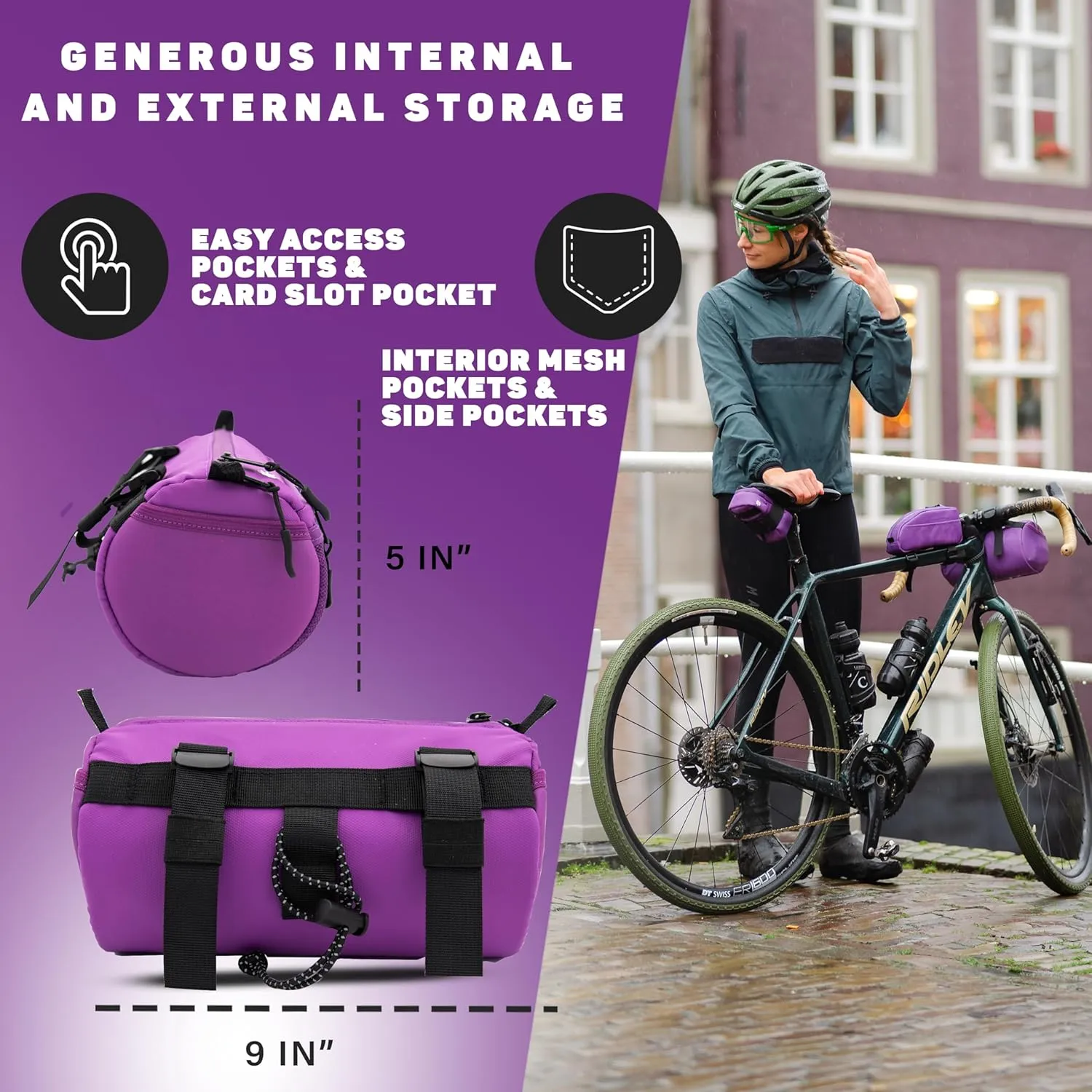 Lumiere & Co. Bike Handlebar Bag, Bike Bag, Bicycle Handlebar Bag, Bike Front Bag, Mountain Bike Storage, Bicycle Accessories, Handlebar Bags, small bike bag, Road Bike Bag (Purple, Large)