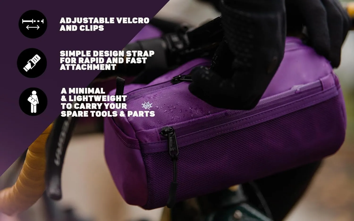 Lumiere & Co. Bike Handlebar Bag, Bike Bag, Bicycle Handlebar Bag, Bike Front Bag, Mountain Bike Storage, Bicycle Accessories, Handlebar Bags, small bike bag, Road Bike Bag (Purple, Large)