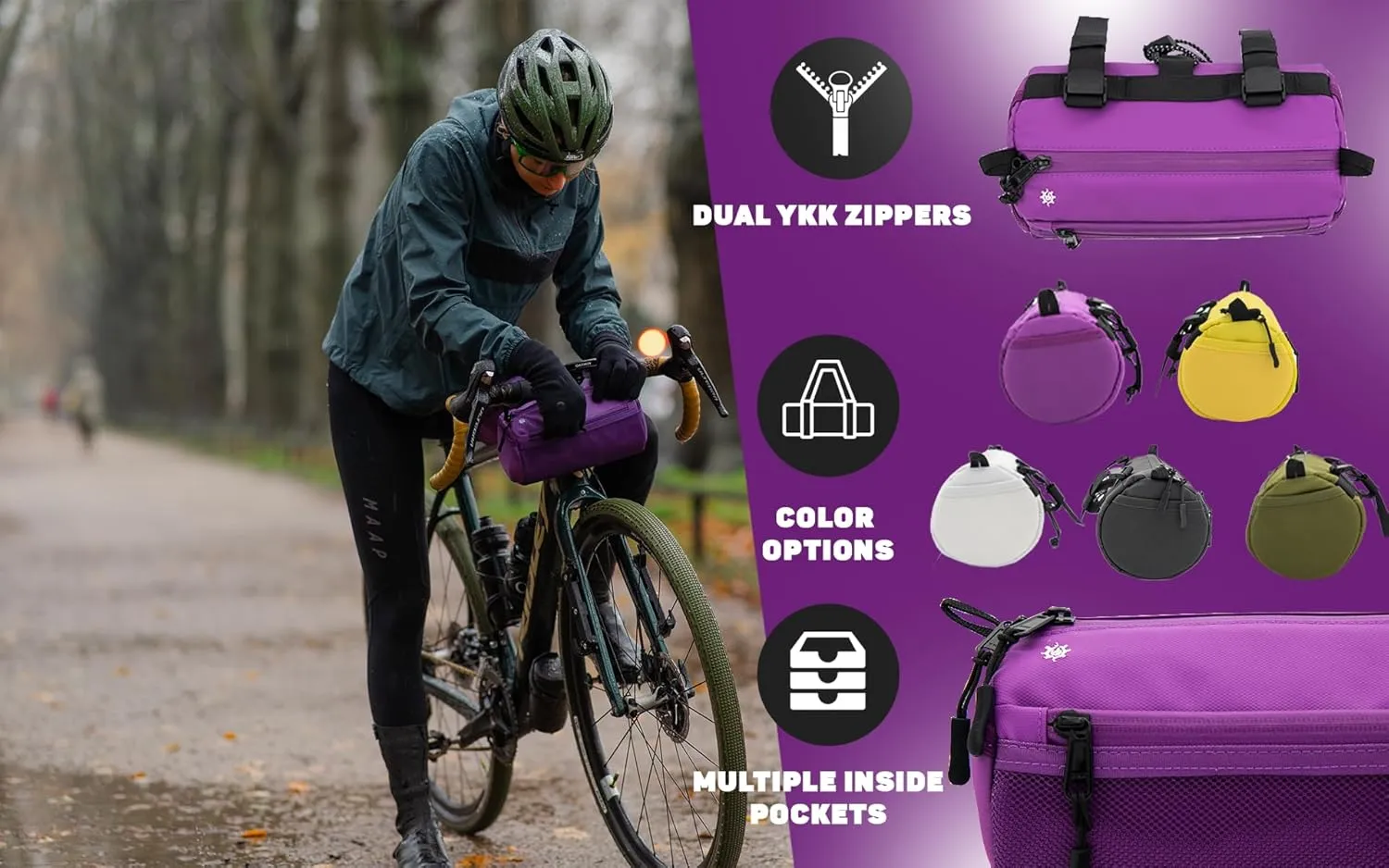 Lumiere & Co. Bike Handlebar Bag, Bike Bag, Bicycle Handlebar Bag, Bike Front Bag, Mountain Bike Storage, Bicycle Accessories, Handlebar Bags, small bike bag, Road Bike Bag (Purple, Large)