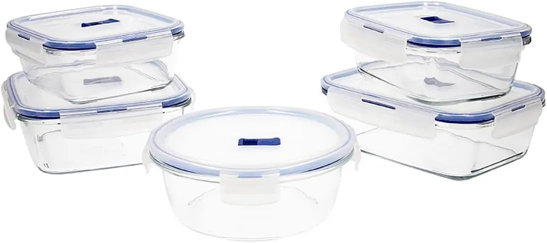 Luminarc Pure Box Active Set of 5 Glass Airtight Containers, Extra Durable, BPA Free, Microwave Valve