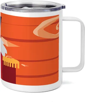 Lunarable Nutcracker 10 Oz Steel Mug, Doodle Christmas Guardsman with Uniform and Hat, Vacuum Insulated Leak-resistant Cup for Outdoor Hiking and Picnics, Burnt Orange Multicolor