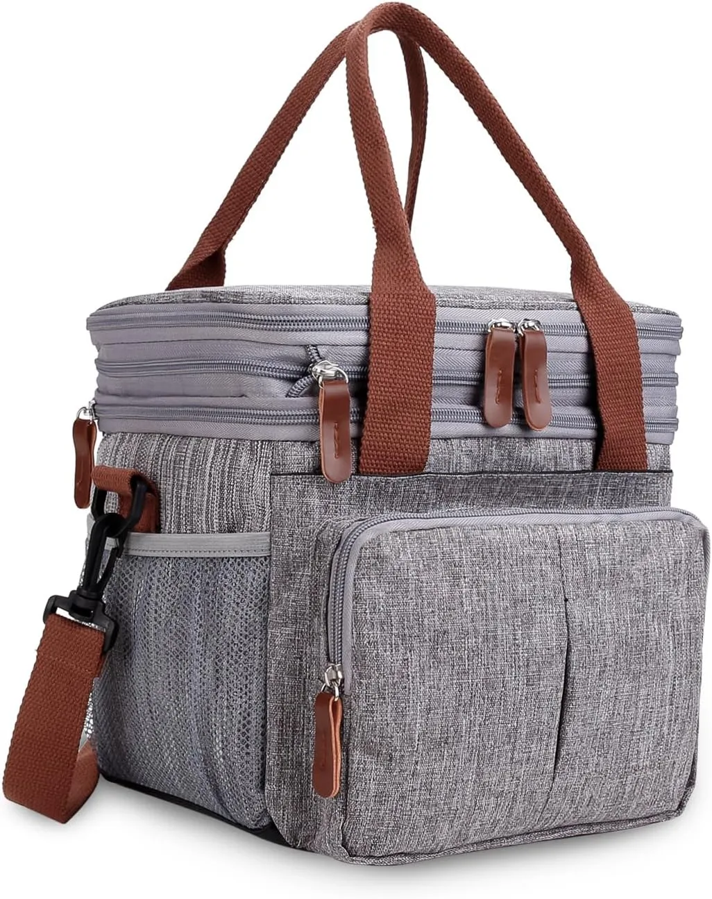 Lunch Bag for Women Men Expandable Double Deck Lunch Box Large Lunch Bags Leakproof Insulated Reusable Lunch Cooler Bag（Gray）
