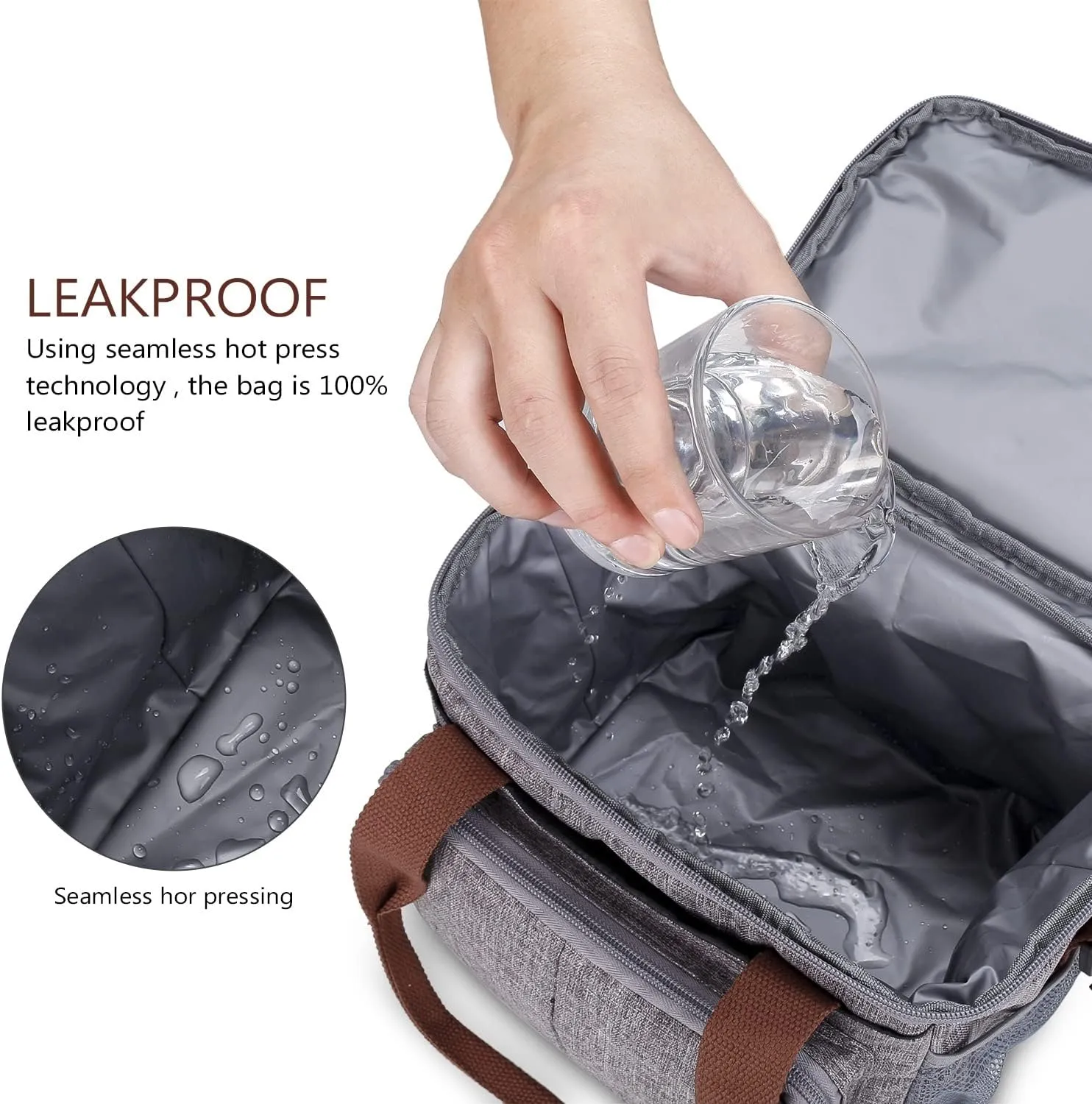 Lunch Bag for Women Men Expandable Double Deck Lunch Box Large Lunch Bags Leakproof Insulated Reusable Lunch Cooler Bag（Gray）