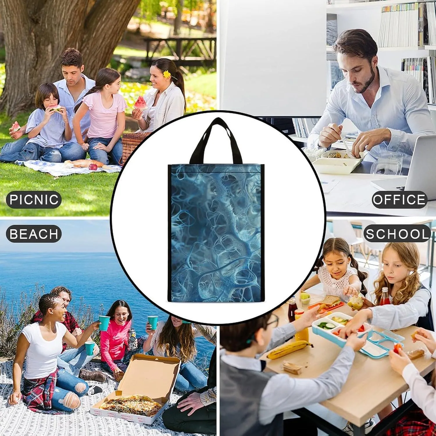 Lunch Bag for Women Men Lunch Box Reusable Blue Neuron Picture Lunch Tote Bag Insulated Cooler Bag