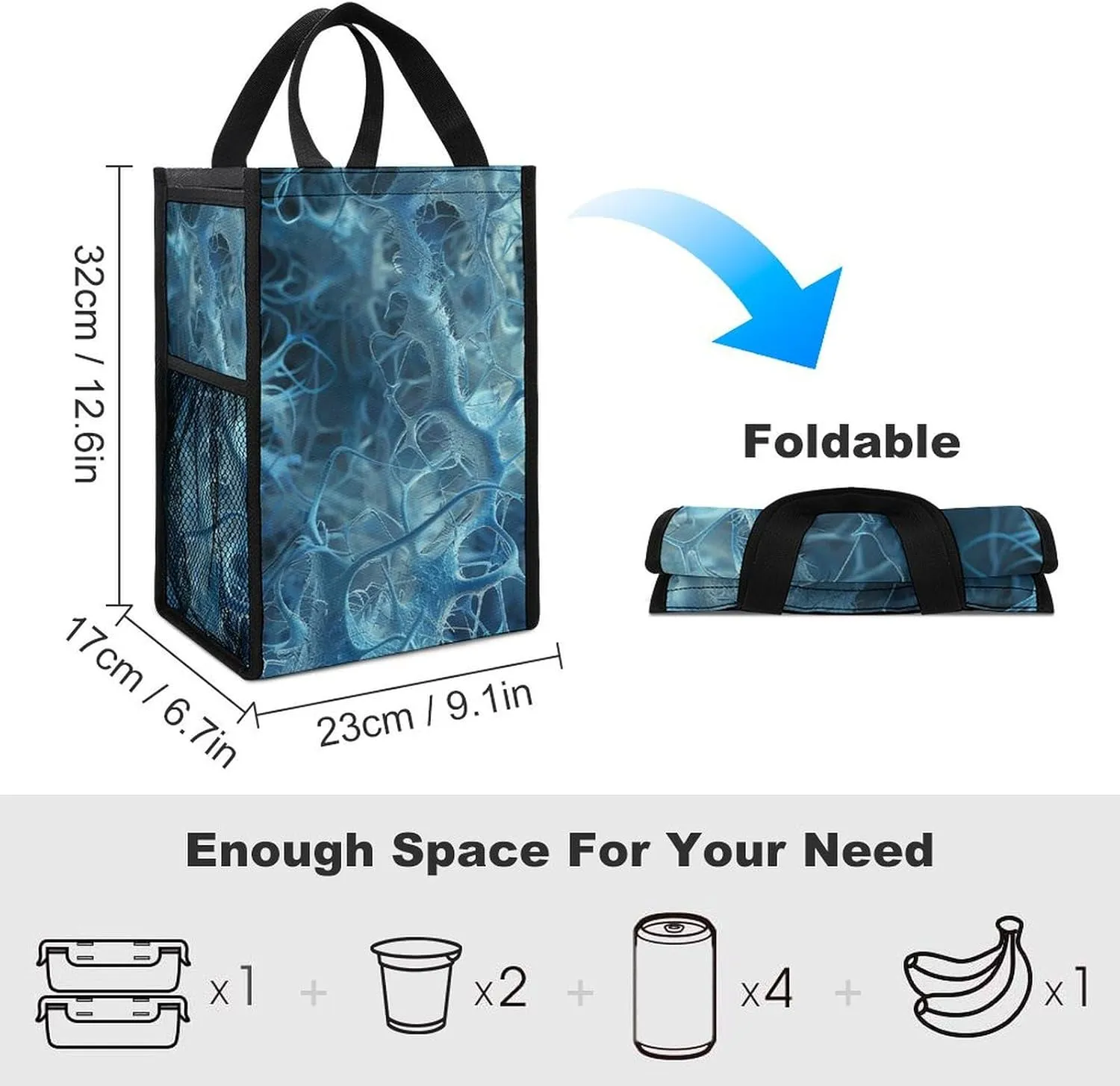 Lunch Bag for Women Men Lunch Box Reusable Blue Neuron Picture Lunch Tote Bag Insulated Cooler Bag